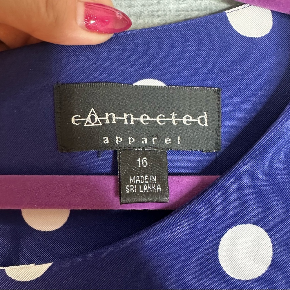 Connected Apparel Blue White Polka Dot Sheath Dress Size 16 Sleeveless Knee Work - Picture 4 of 13